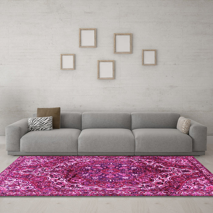 Machine Washable Persian Pink Traditional Rug in a Living Room, wshtr2786pnk