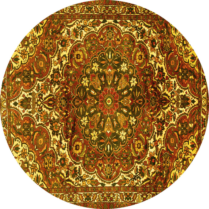 Round Machine Washable Persian Yellow Traditional Rug, wshtr2786yw