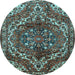 Round Machine Washable Persian Light Blue Traditional Rug, wshtr2786lblu