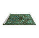 Sideview of Machine Washable Persian Turquoise Traditional Area Rugs, wshtr2786turq