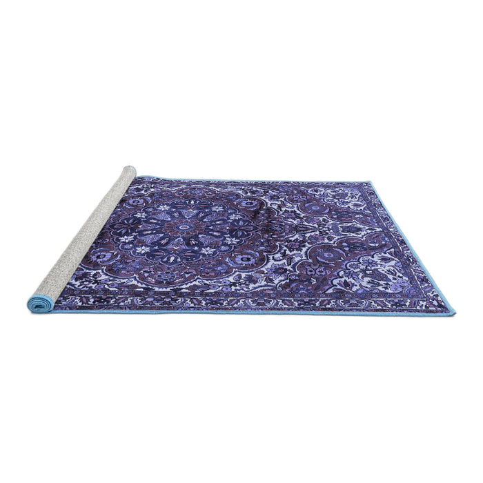 Sideview of Machine Washable Persian Blue Traditional Rug, wshtr2786blu