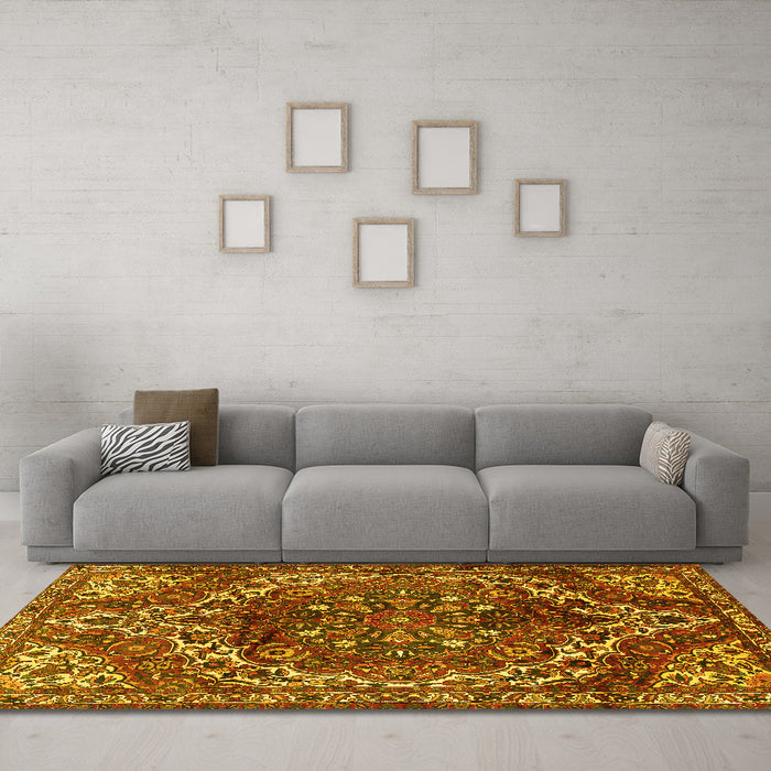 Machine Washable Persian Yellow Traditional Rug in a Living Room, wshtr2786yw