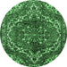 Round Machine Washable Persian Emerald Green Traditional Area Rugs, wshtr2786emgrn