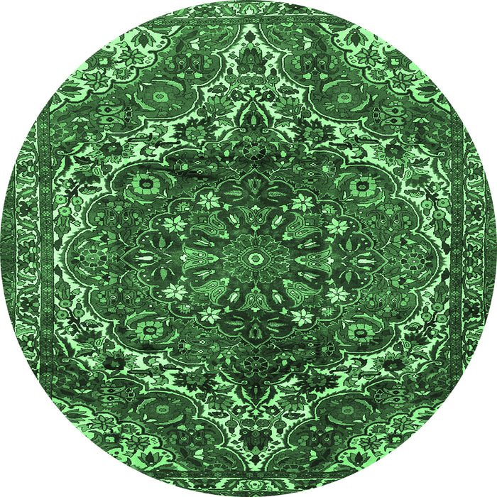 Round Persian Emerald Green Traditional Rug, tr2786emgrn