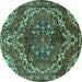 Round Machine Washable Persian Turquoise Traditional Area Rugs, wshtr2786turq