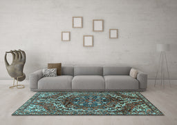 Machine Washable Persian Light Blue Traditional Rug in a Living Room, wshtr2786lblu