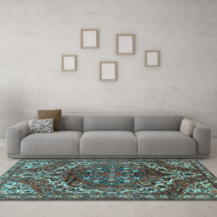 Machine Washable Persian Light Blue Traditional Rug in a Living Room, wshtr2786lblu