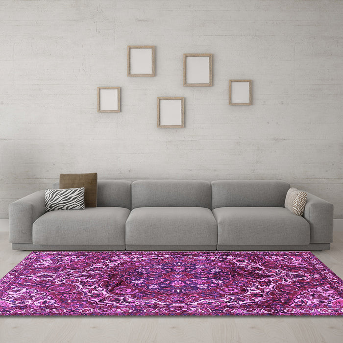 Machine Washable Persian Purple Traditional Area Rugs in a Living Room, wshtr2786pur