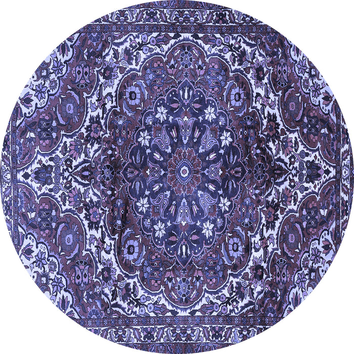 Round Machine Washable Persian Blue Traditional Rug, wshtr2786blu