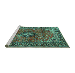 Sideview of Machine Washable Medallion Turquoise Traditional Area Rugs, wshtr2787turq
