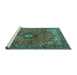 Sideview of Machine Washable Medallion Turquoise Traditional Area Rugs, wshtr2787turq