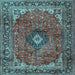 Square Machine Washable Medallion Light Blue Traditional Rug, wshtr2787lblu