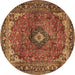 Round Machine Washable Medallion Brown Traditional Rug, wshtr2787brn