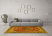 Machine Washable Medallion Yellow Traditional Rug in a Living Room, wshtr2787yw