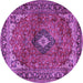 Round Machine Washable Medallion Purple Traditional Area Rugs, wshtr2787pur