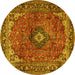 Round Machine Washable Medallion Yellow Traditional Rug, wshtr2787yw