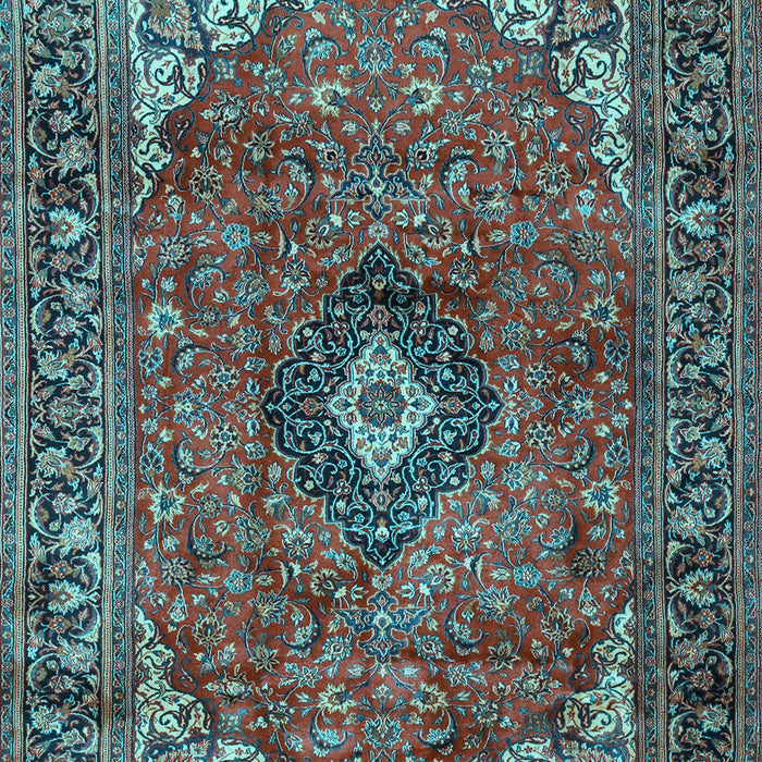Machine Washable Medallion Light Blue Traditional Rug, wshtr2787lblu