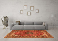 Machine Washable Medallion Orange Traditional Rug, wshtr2787org