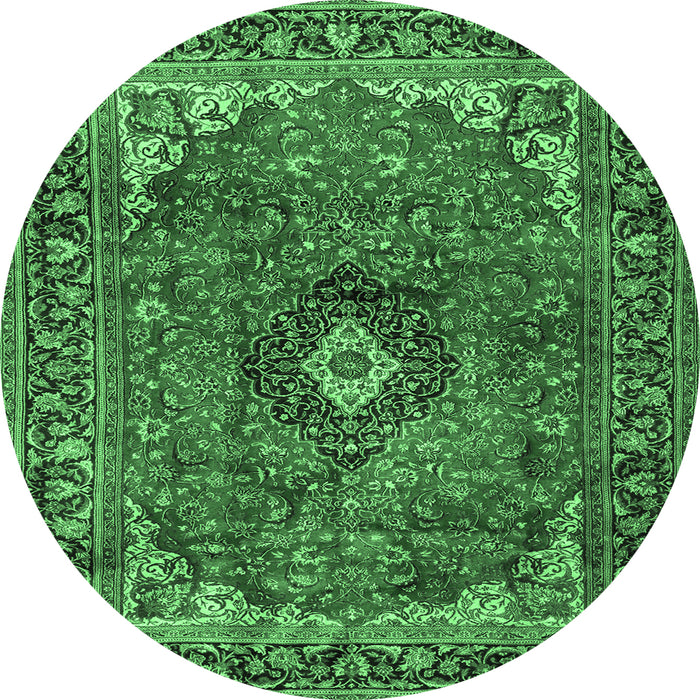 Round Medallion Emerald Green Traditional Rug, tr2787emgrn