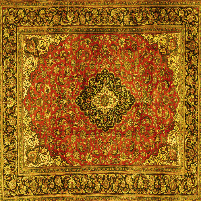 Square Machine Washable Medallion Yellow Traditional Rug, wshtr2787yw