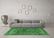 Machine Washable Medallion Emerald Green Traditional Area Rugs in a Living Room,, wshtr2787emgrn