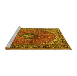 Sideview of Machine Washable Medallion Yellow Traditional Rug, wshtr2787yw