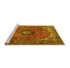 Sideview of Machine Washable Medallion Yellow Traditional Rug, wshtr2787yw