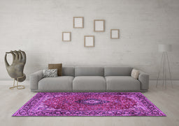 Machine Washable Medallion Purple Traditional Area Rugs in a Living Room, wshtr2787pur
