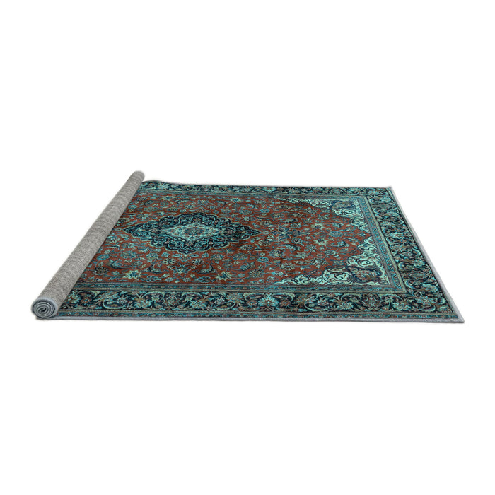Sideview of Machine Washable Medallion Light Blue Traditional Rug, wshtr2787lblu