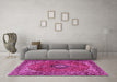 Machine Washable Medallion Pink Traditional Rug in a Living Room, wshtr2787pnk