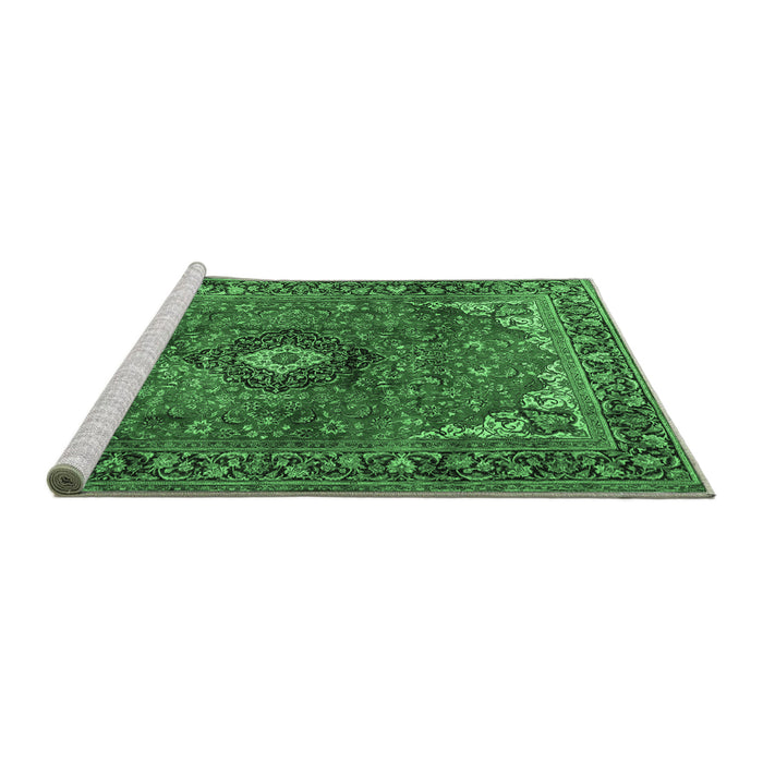 Sideview of Machine Washable Medallion Emerald Green Traditional Area Rugs, wshtr2787emgrn