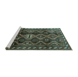 Sideview of Machine Washable Persian Turquoise Traditional Area Rugs, wshtr2788turq