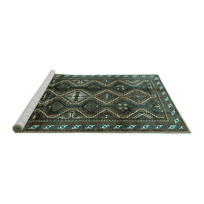 Sideview of Machine Washable Persian Turquoise Traditional Area Rugs, wshtr2788turq