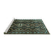 Sideview of Machine Washable Persian Turquoise Traditional Area Rugs, wshtr2788turq