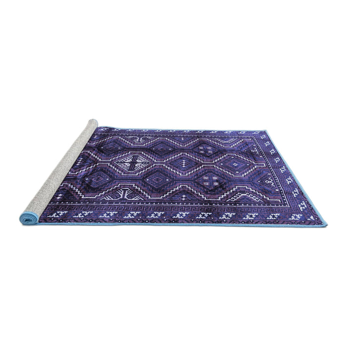 Sideview of Machine Washable Persian Blue Traditional Rug, wshtr2788blu