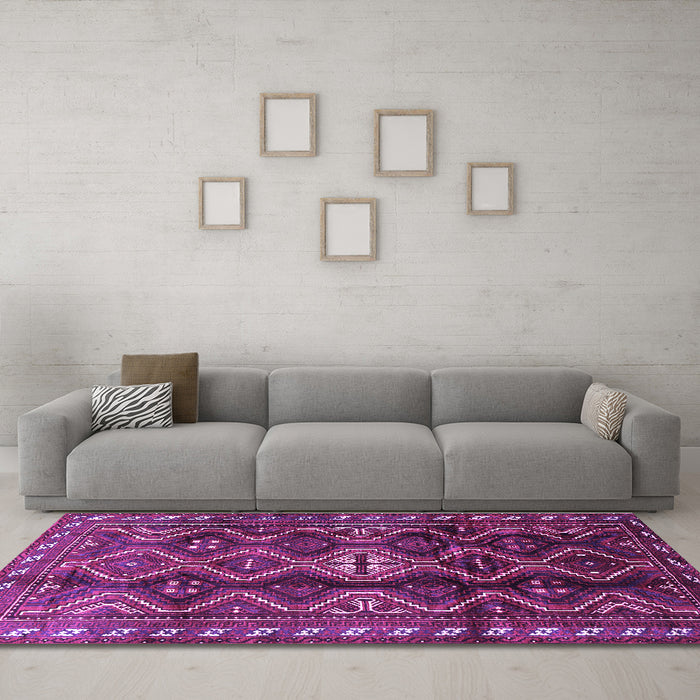 Machine Washable Persian Purple Traditional Area Rugs in a Living Room, wshtr2788pur