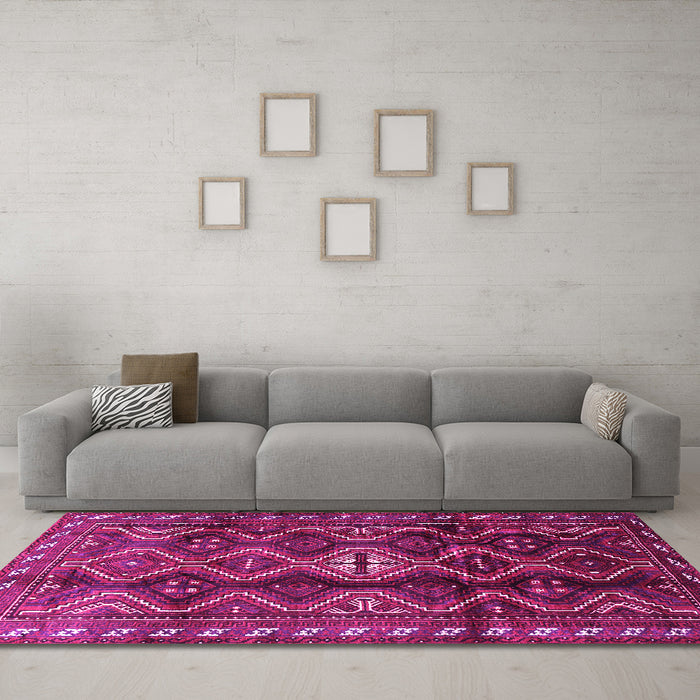 Machine Washable Persian Pink Traditional Rug in a Living Room, wshtr2788pnk