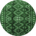 Round Machine Washable Persian Emerald Green Traditional Area Rugs, wshtr2788emgrn