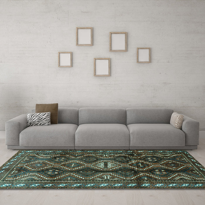 Machine Washable Persian Turquoise Traditional Area Rugs in a Living Room,, wshtr2788turq