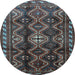 Round Machine Washable Persian Light Blue Traditional Rug, wshtr2788lblu