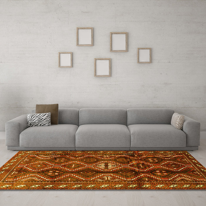 Machine Washable Persian Yellow Traditional Rug in a Living Room, wshtr2788yw