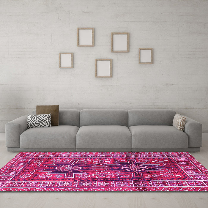 Machine Washable Persian Pink Traditional Rug in a Living Room, wshtr2789pnk