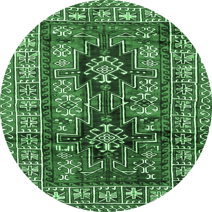 Round Machine Washable Persian Emerald Green Traditional Area Rugs, wshtr2789emgrn