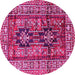 Round Machine Washable Persian Pink Traditional Rug, wshtr2789pnk