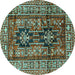 Round Machine Washable Persian Turquoise Traditional Area Rugs, wshtr2789turq