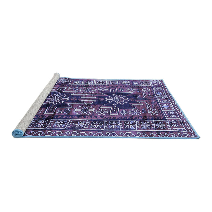Sideview of Machine Washable Persian Blue Traditional Rug, wshtr2789blu