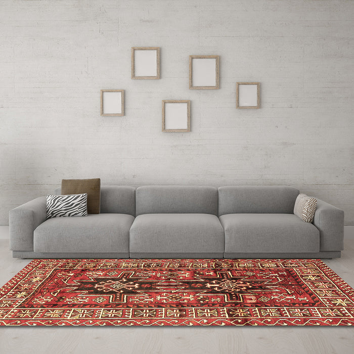 Machine Washable Persian Brown Traditional Rug in a Living Room,, wshtr2789brn