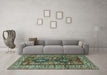 Machine Washable Persian Turquoise Traditional Area Rugs in a Living Room,, wshtr2789turq