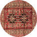 Round Machine Washable Persian Brown Traditional Rug, wshtr2789brn