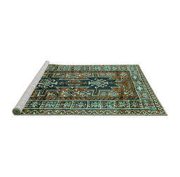 Sideview of Machine Washable Persian Turquoise Traditional Area Rugs, wshtr2789turq